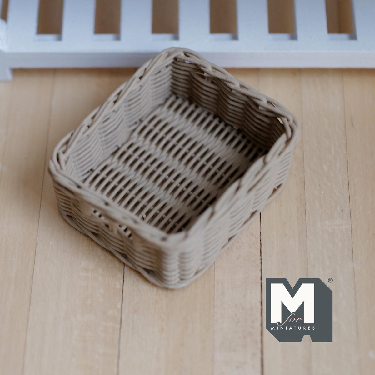 Miniature Faux Wicker Basket 1:12 Scale Dollhouse Rattan Laundry Hamper Storage Bin 1-1/2 inch tall (beige) - C068