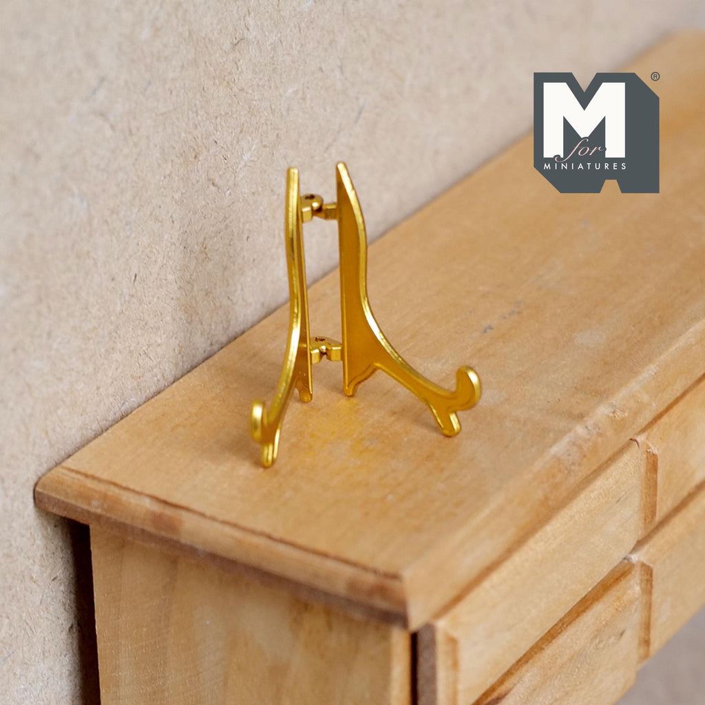 Miniature Picture Holder 1:12 Scale Dollhouse Plate Stand Book Holder 1-1/8 inch tall (gold) - C025