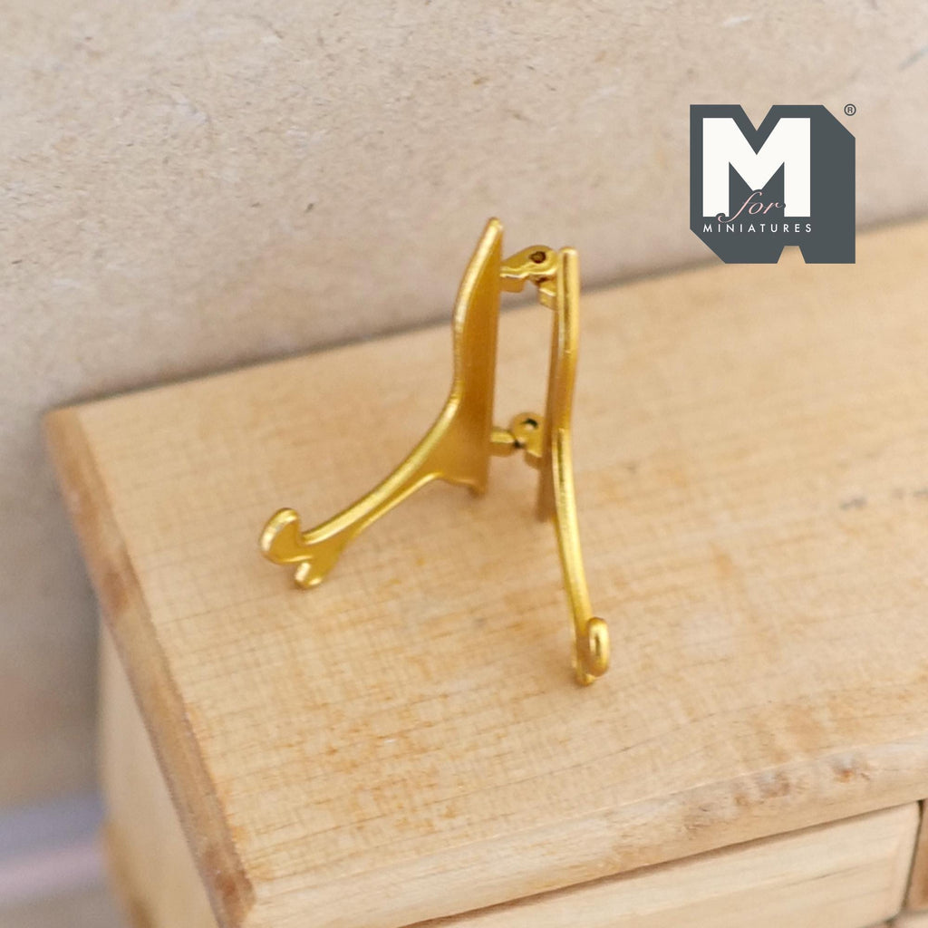 Miniature Picture Holder 1:12 Scale Dollhouse Plate Stand Book Holder 1-1/8 inch tall (gold) - C025