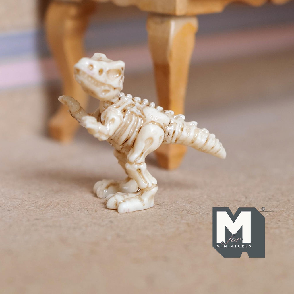 1:12 Scale Upright Miniature T-Rex Skeleton | Dollhouse Dinosaur Toy | Museum Diorama Fossil Accessory 1-1/8 inch tall - B021