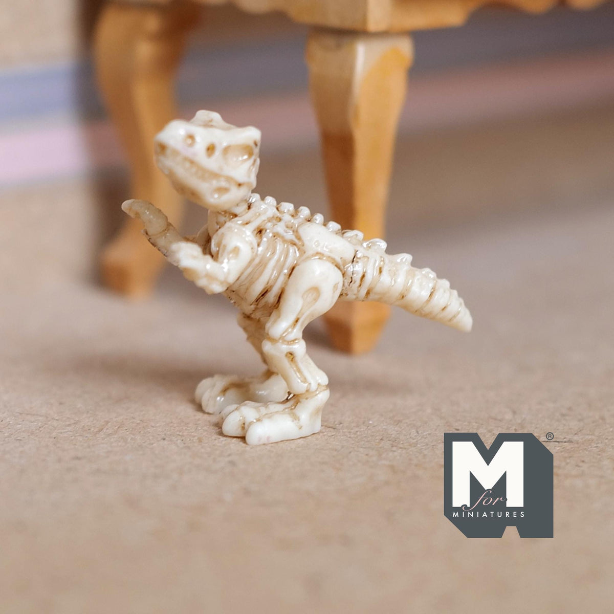 1:12 Scale Upright Miniature T-Rex Skeleton | Dollhouse Dinosaur Toy | Museum Diorama Fossil Accessory 1-1/8 inch tall - B021