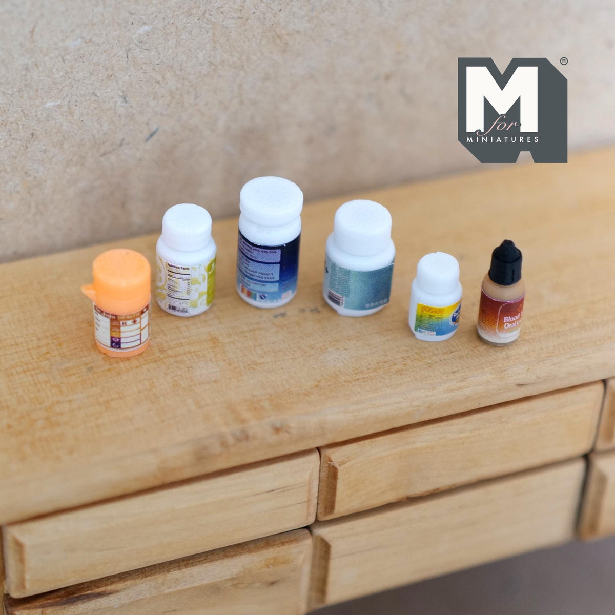 Assorted Miniature Empty Bottles and Lids Set of 6 , 1:12 Scale Dollhouse Decor - E058