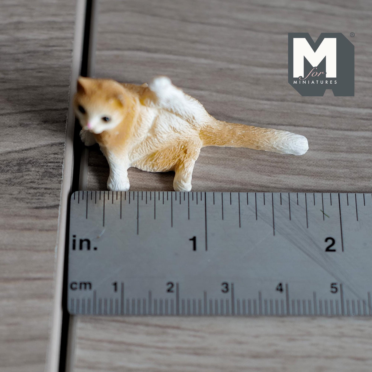 Miniature Ginger Tabby Cat Leg Grooming - 1:12 Scale Dollhouse Cat Figurine 1-13/16 inch long - B031
