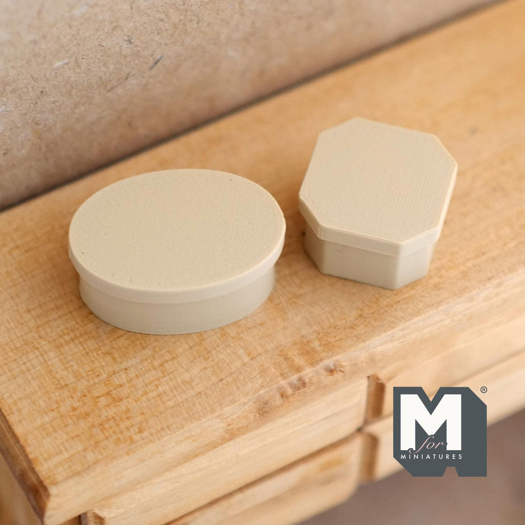Miniature Gift Boxes with Lids Set of 2 , 1:12 Scale Storage Boxes 1/2 inch tall (beige) - B049