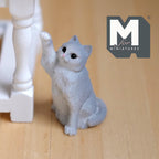 Miniature Sitting Cat Hand Up 1:12 Scale Sitting Gray Cat 1-5/16 inch tall - B044