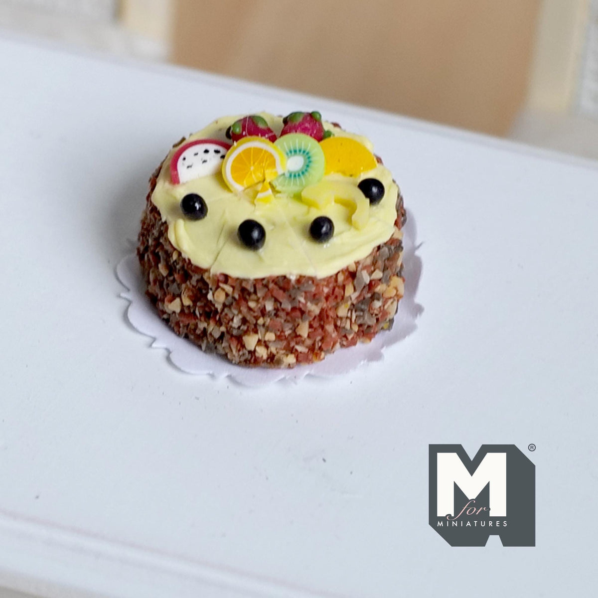Miniature Sliced Fruit Cake 1:12 Scale Birthday Cake 7/8 inch dia. - D025