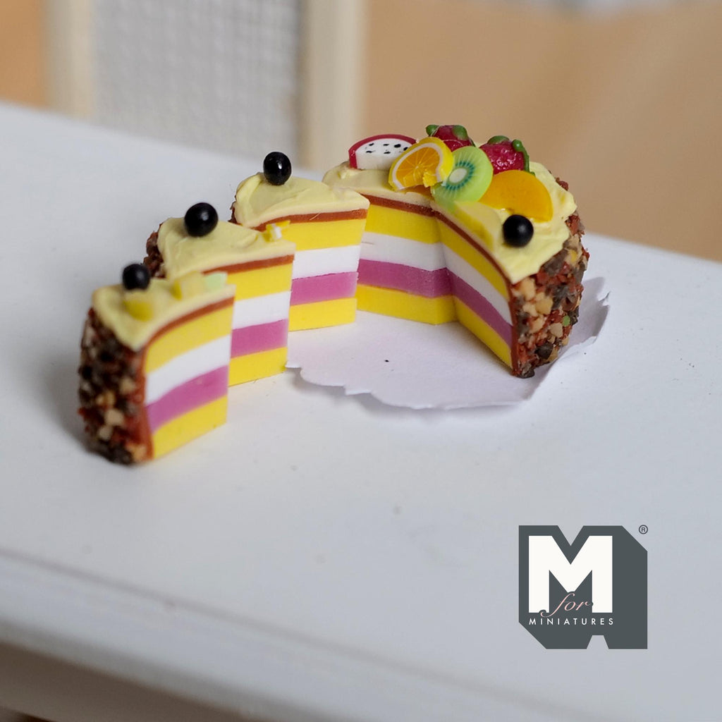 Miniature Sliced Fruit Cake 1:12 Scale Birthday Cake 7/8 inch dia. - D025