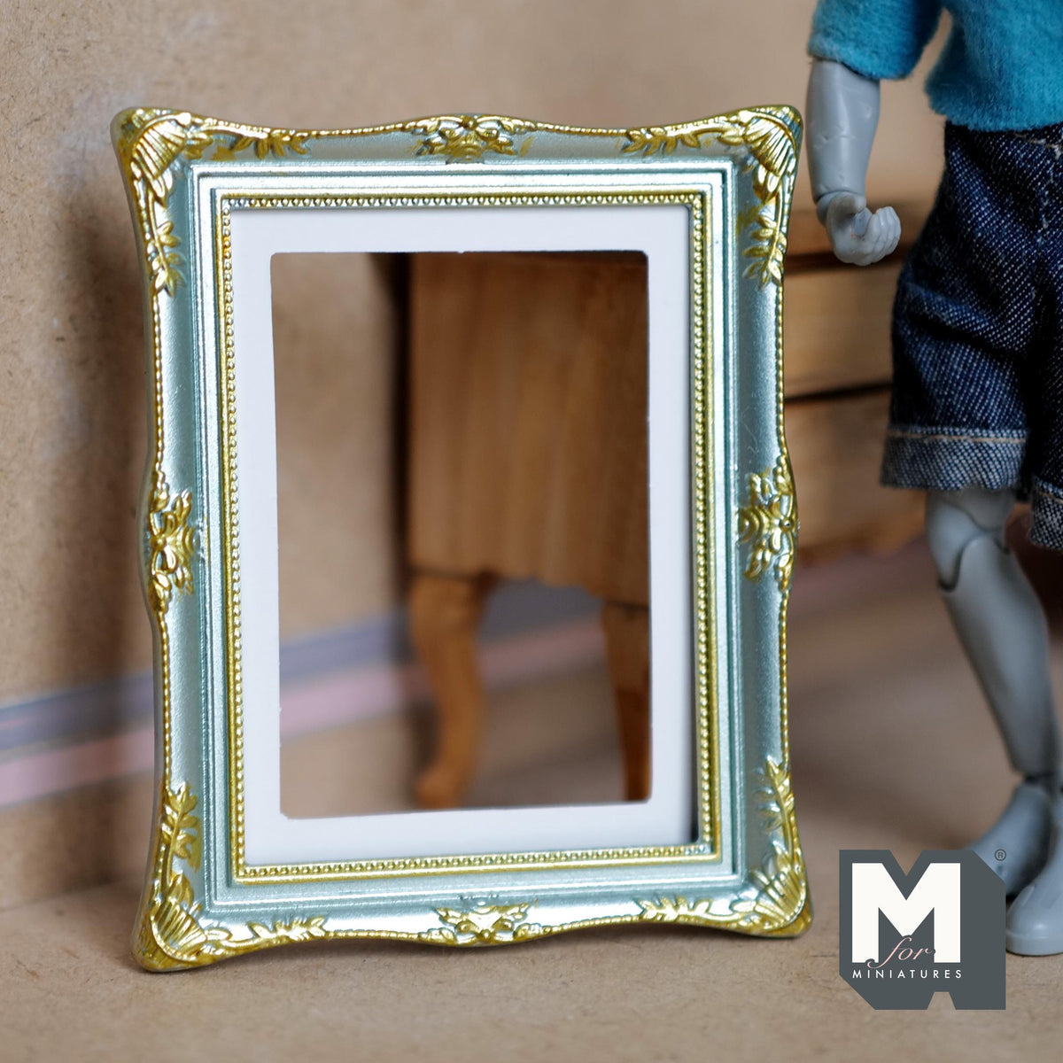 Miniature Ornate Picture Frame 1:12 Scale Dollhouse Large Size Painting Frame 3-9/16 inch tall (green/gold) - A054