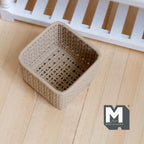 Miniature Square Faux Wicker Basket 1:12 Scale Dollhouse Rattan Laundry Hamper Storage Bin 15/16 inch tall (beige) - C012