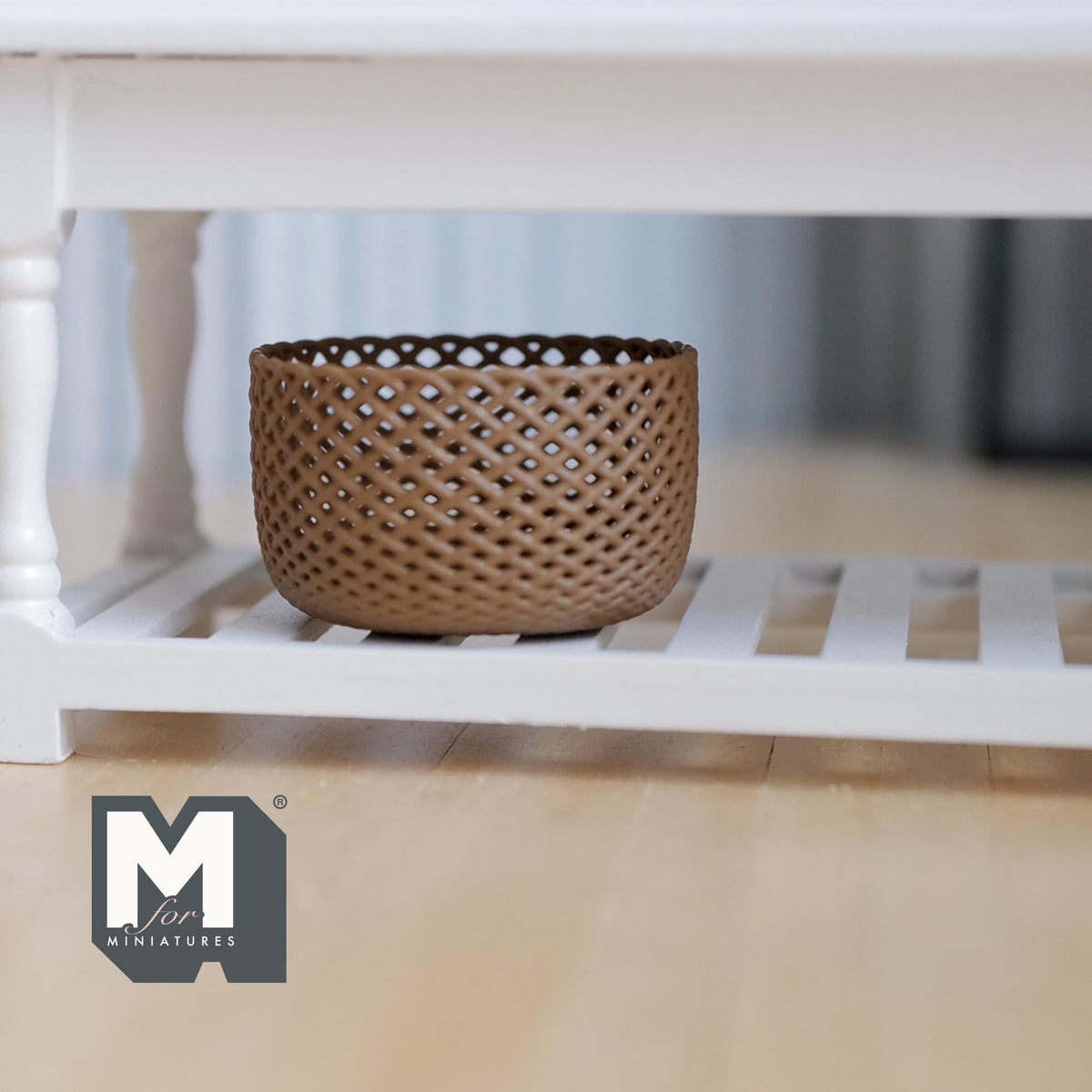 Miniature Oval Faux Wicker Basket 1:12 Scale Dollhouse Rattan Laundry Hamper Storage Bin 13/16 inch tall (brown) - C012