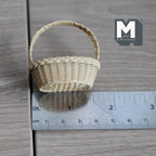 Miniature Faux Wicker Picnic Basket with Handle 1:12 Scale Dollhouse Decor Faux Rattan Basket 1-11/16 inch tall - C022