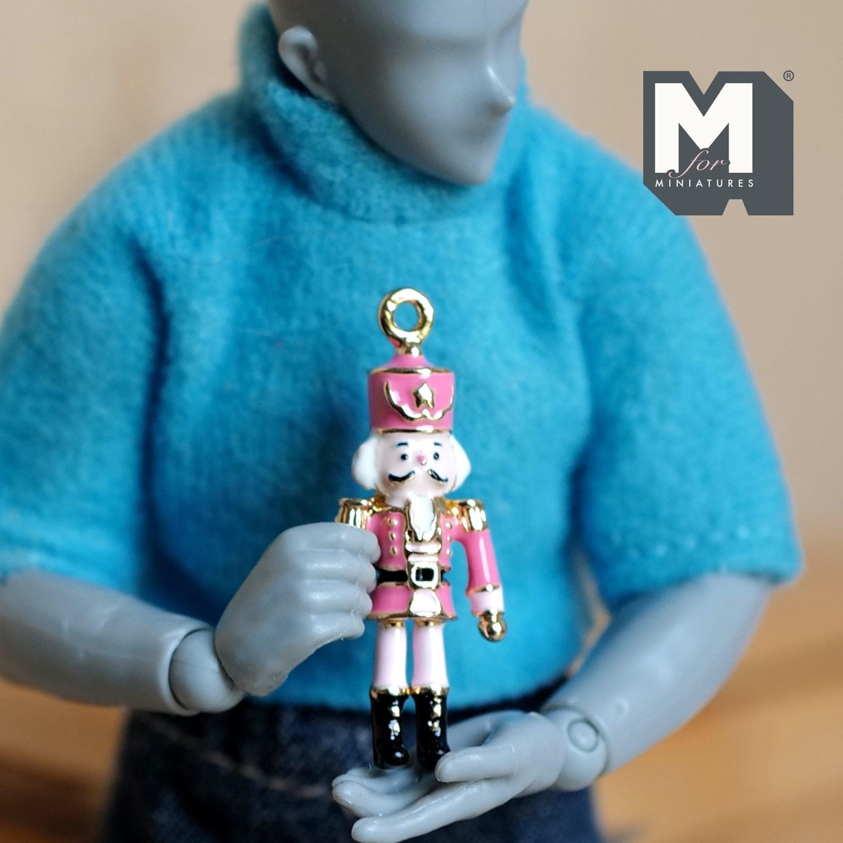 Dollhouse Ornament German Soldier 1:12 Scale Miniature Christmas Tree Decor 1-1/8 inch tall (metal) (pink) - G080