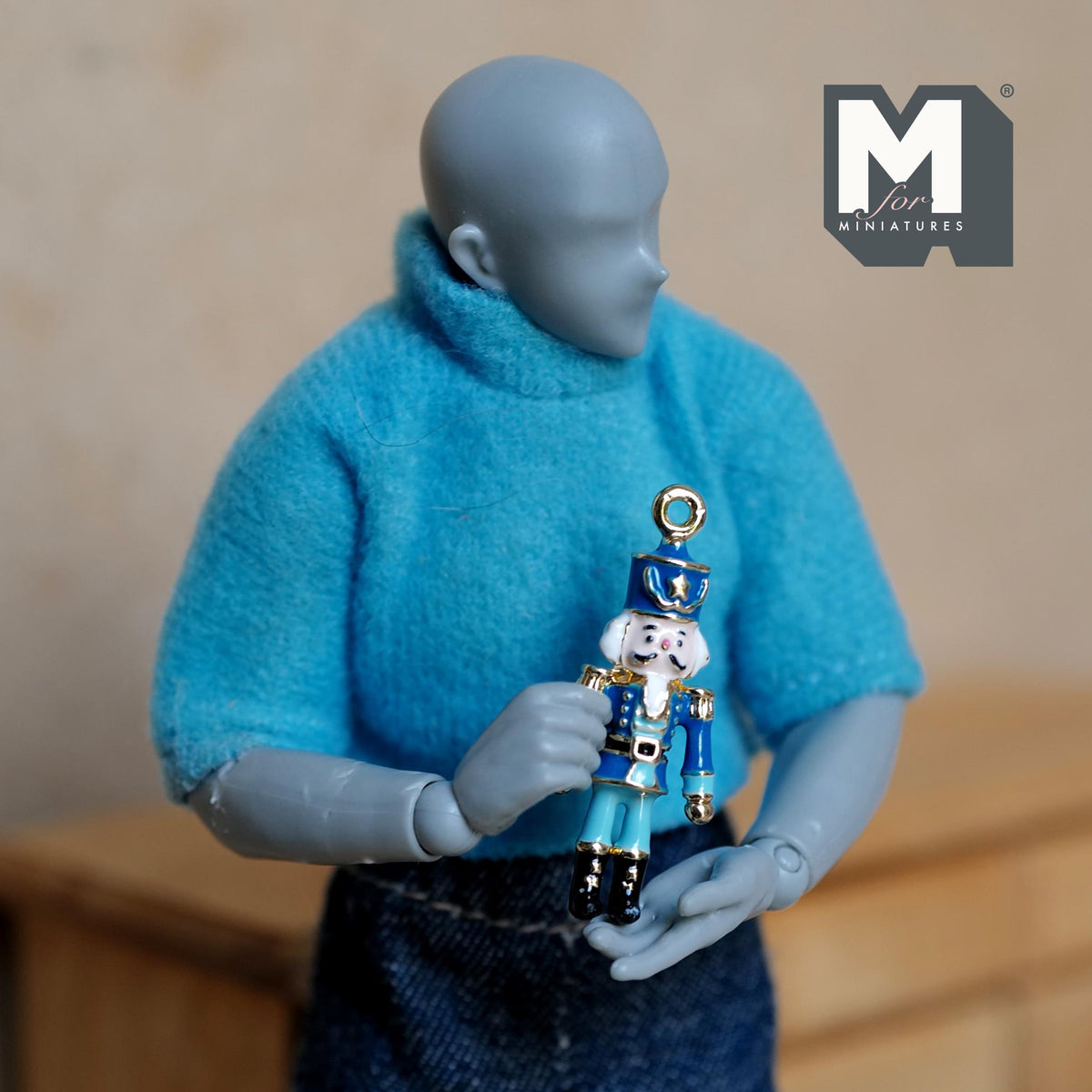 Dollhouse Ornament German Soldier 1:12 Scale Miniature Christmas Tree Decor 1-1/8 inch tall (metal) (blue) G080