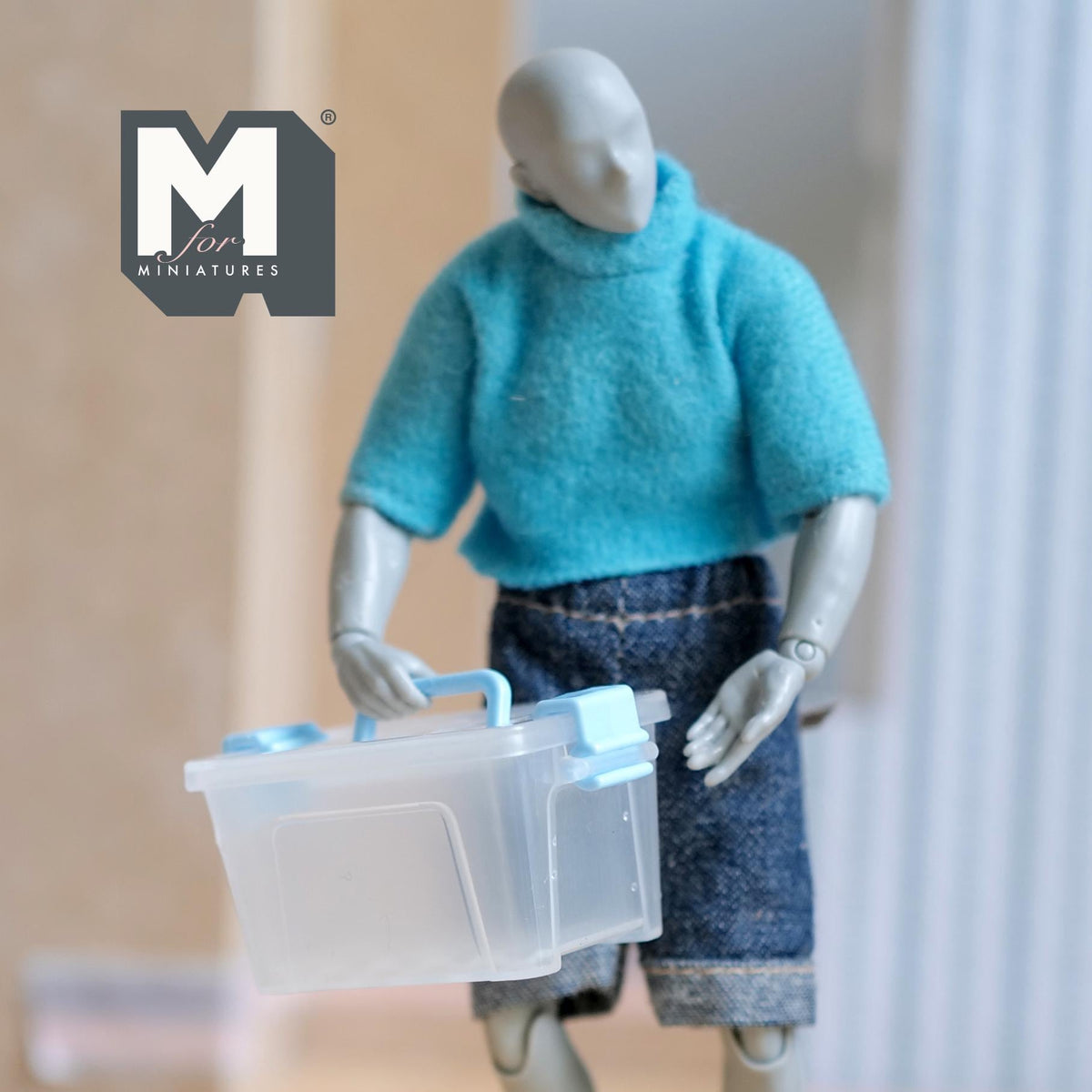 Miniature Storage Tote with Lid 1:12 Scale Dollhouse Clear Plastic Bin with Latches 1-7/8 inch long - C099