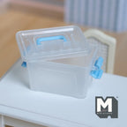 Miniature Storage Tote with Lid 1:12 Scale Dollhouse Clear Plastic Bin with Latches 1-7/8 inch long - C099