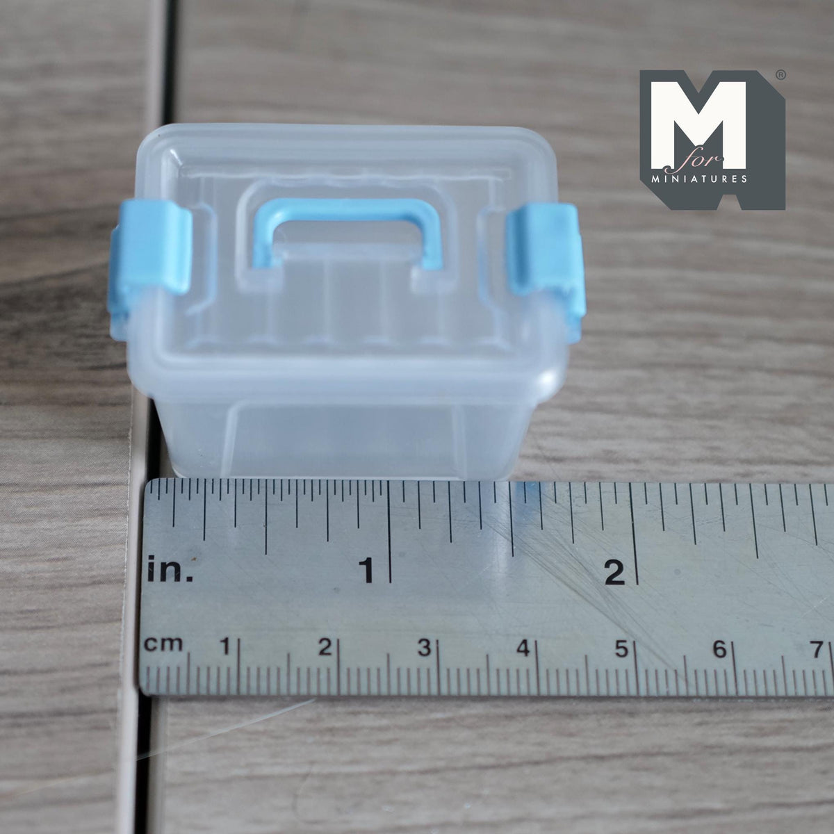 Miniature Storage Tote with Lid 1:12 Scale Dollhouse Clear Plastic Bin with Latches 1-7/8 inch long - C099