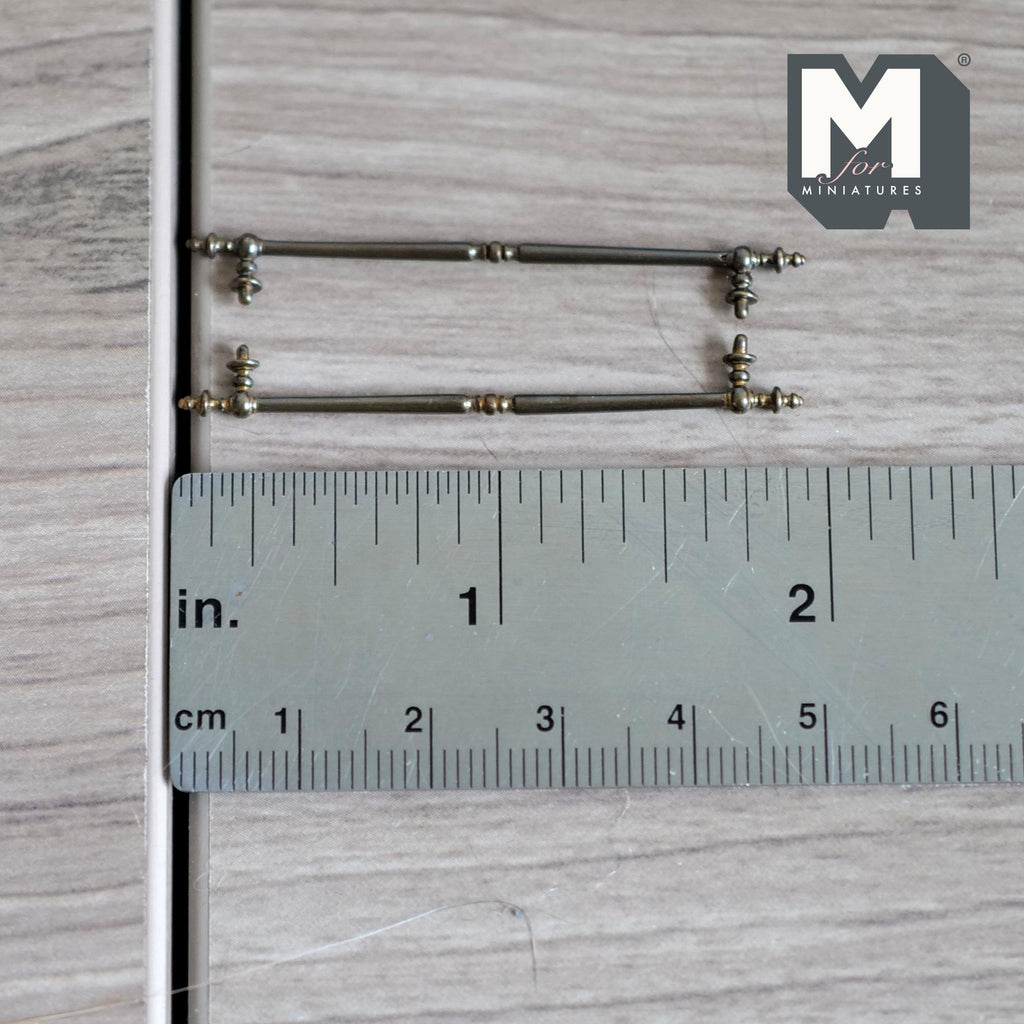 1:12 Scale Miniature Long Door Pulls, French Door Handles Set of 2, Requires Mounting, 1-15/16 inch tall (bronze)