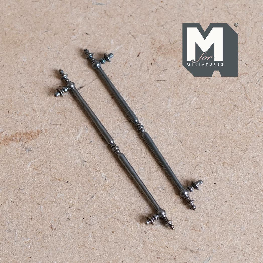 1:12 Scale Miniature Long Door Pulls, French Door Handles Set of 2, Requires Mounting, 1-15/16 inch tall (metallic gray)