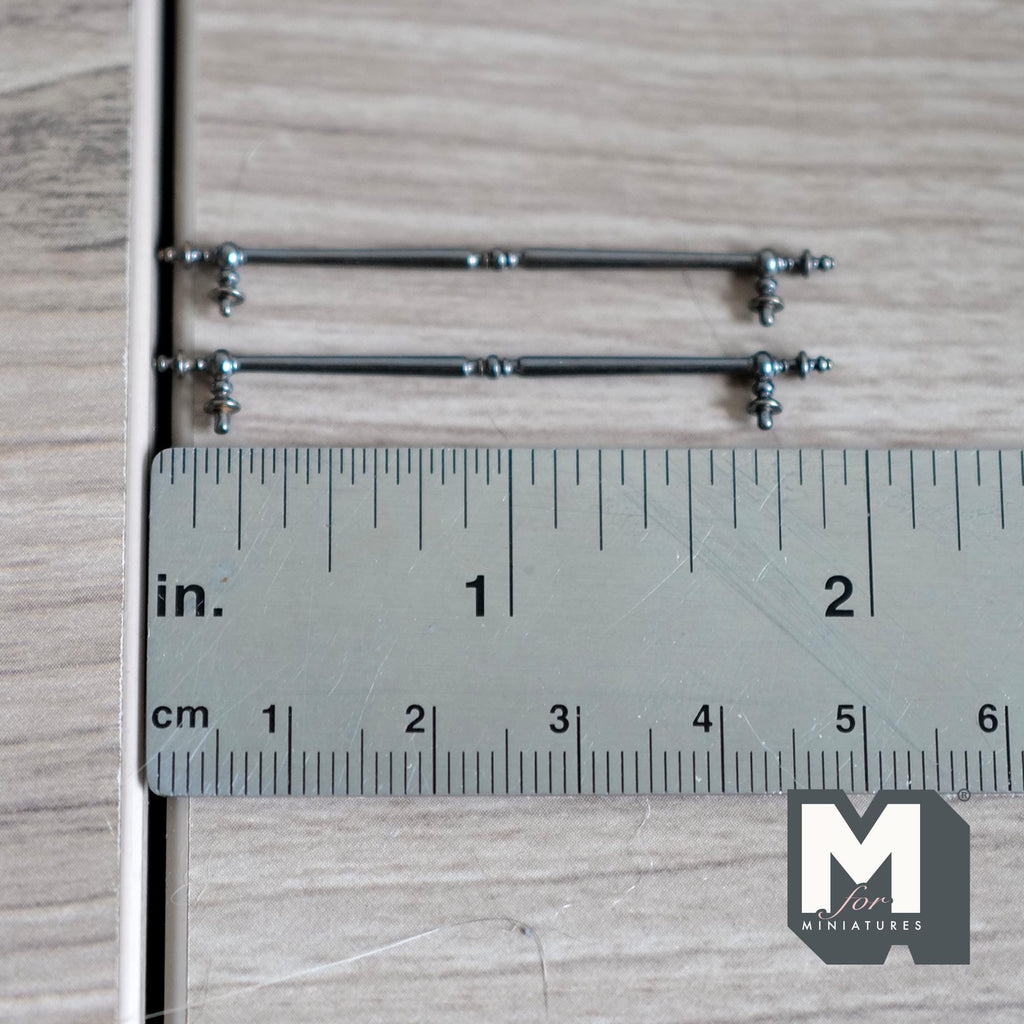 1:12 Scale Miniature Long Door Pulls, French Door Handles Set of 2, Requires Mounting, 1-15/16 inch tall (metallic gray)