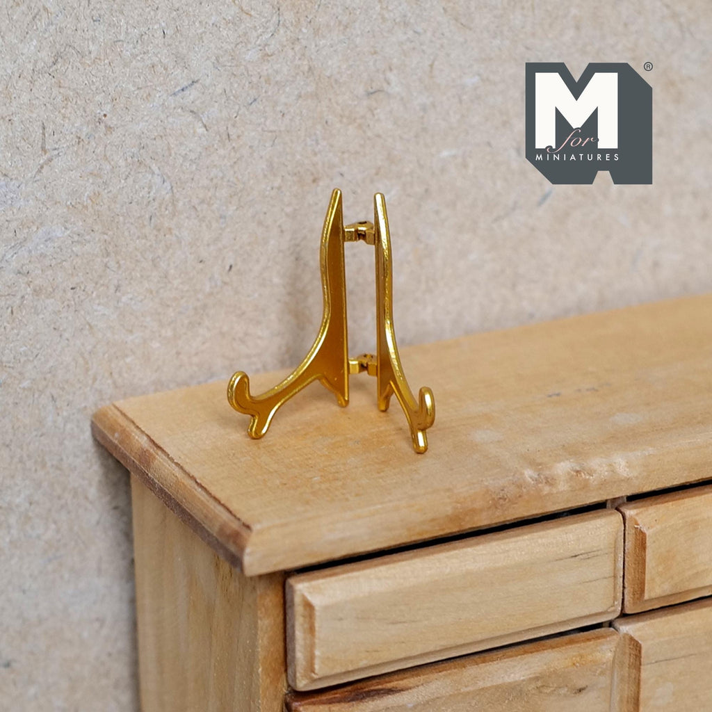 Miniature Picture Holder 1:12 Scale Dollhouse Plate Stand Book Holder 1-1/8 inch tall (gold) - C025