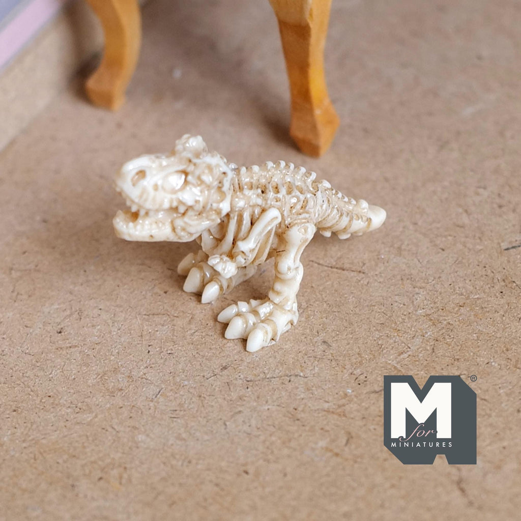1:12 Scale Miniature T-Rex Skeleton | Dollhouse Dinosaur Toy | Museum Diorama Fossil Prop 1/12 inch tall - B021