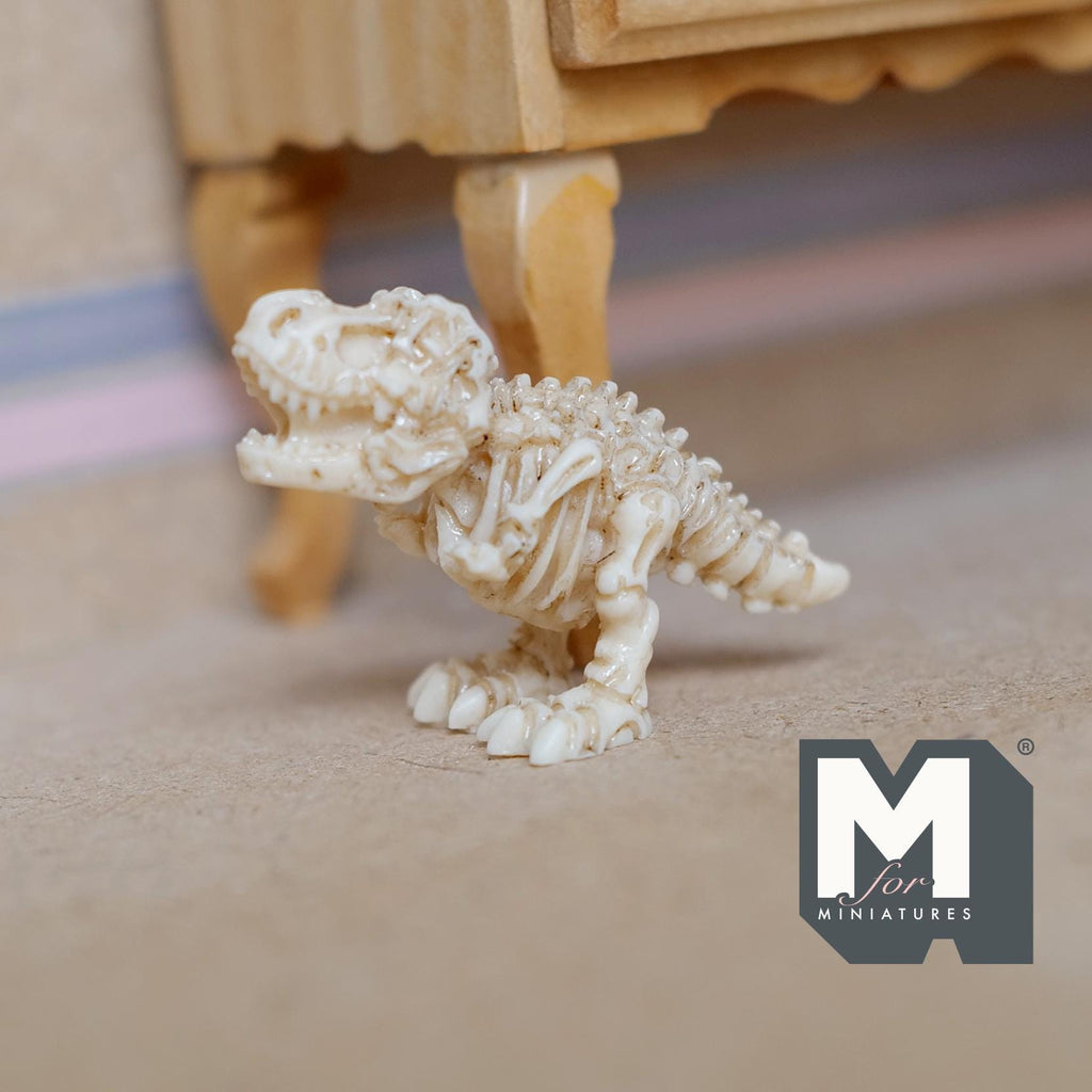 1:12 Scale Miniature T-Rex Skeleton | Dollhouse Dinosaur Toy | Museum Diorama Fossil Prop 1/12 inch tall - B021
