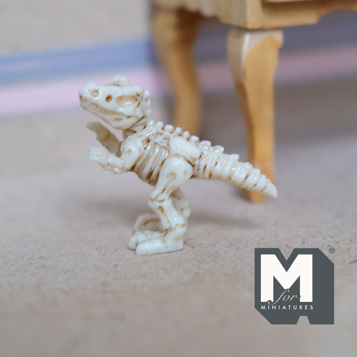 1:12 Scale Upright Miniature T-Rex Skeleton | Dollhouse Dinosaur Toy | Museum Diorama Fossil Accessory 1-1/8 inch tall - B021