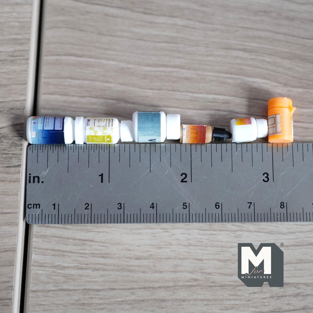 Assorted Miniature Empty Bottles and Lids Set of 6 , 1:12 Scale Dollhouse Decor - E058