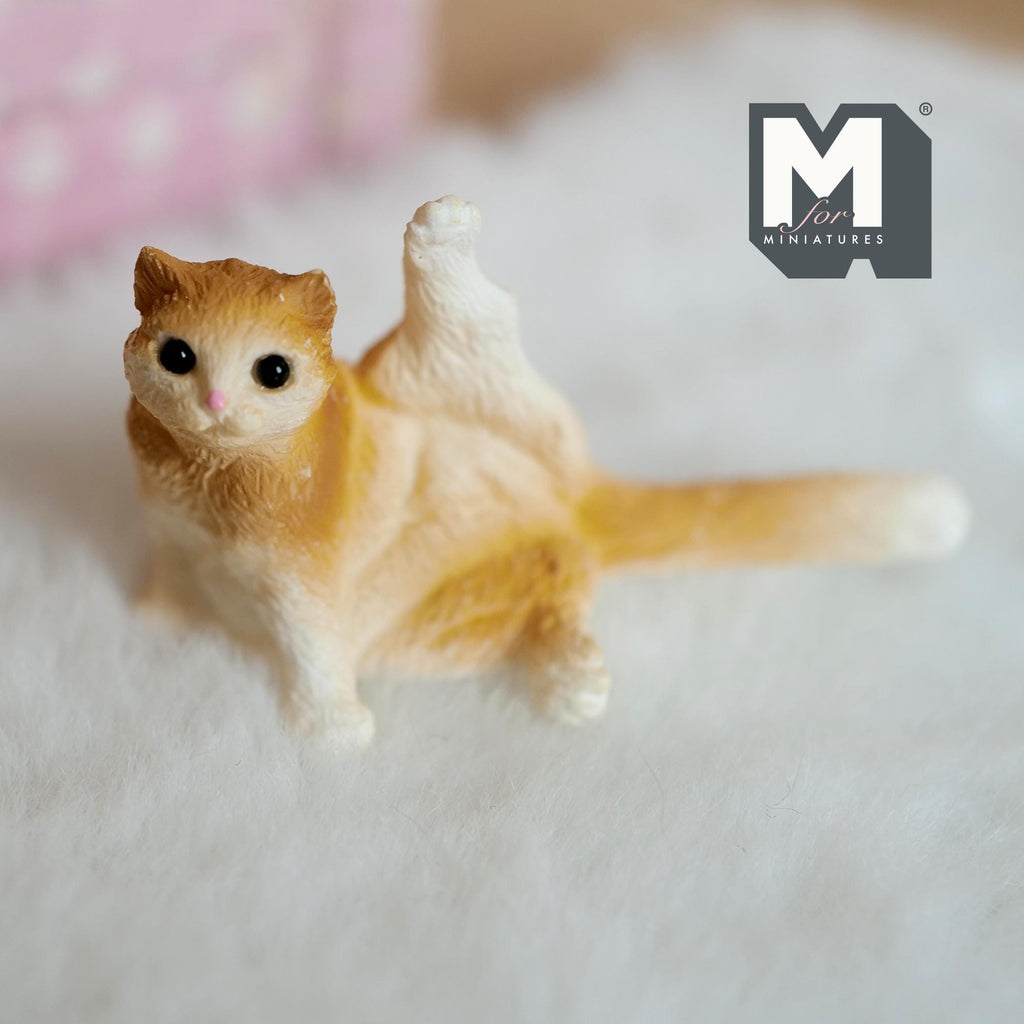 Miniature Ginger Tabby Cat Leg Grooming - 1:12 Scale Dollhouse Cat Figurine 1-13/16 inch long - B031