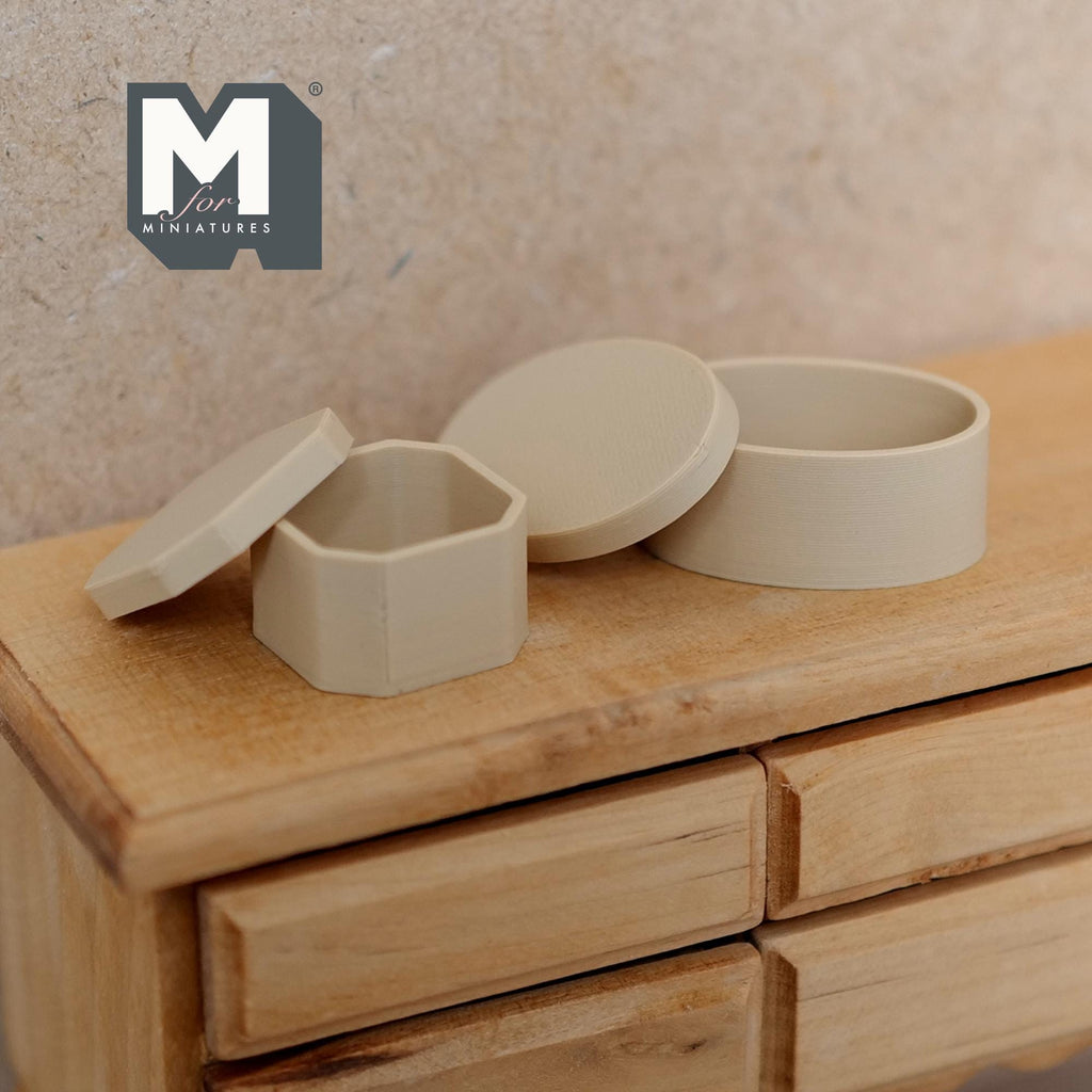 Miniature Gift Boxes with Lids Set of 2 , 1:12 Scale Storage Boxes 1/2 inch tall (beige) - B049