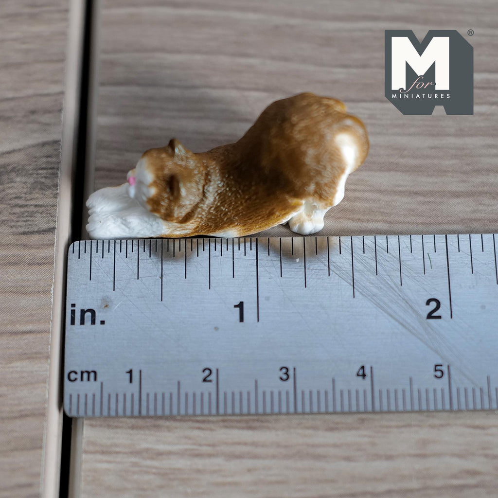 Miniature Stretching Cat , 1:12 Scale Dollhouse Supplies Cat 1-1/2 inch long (brown) - B031