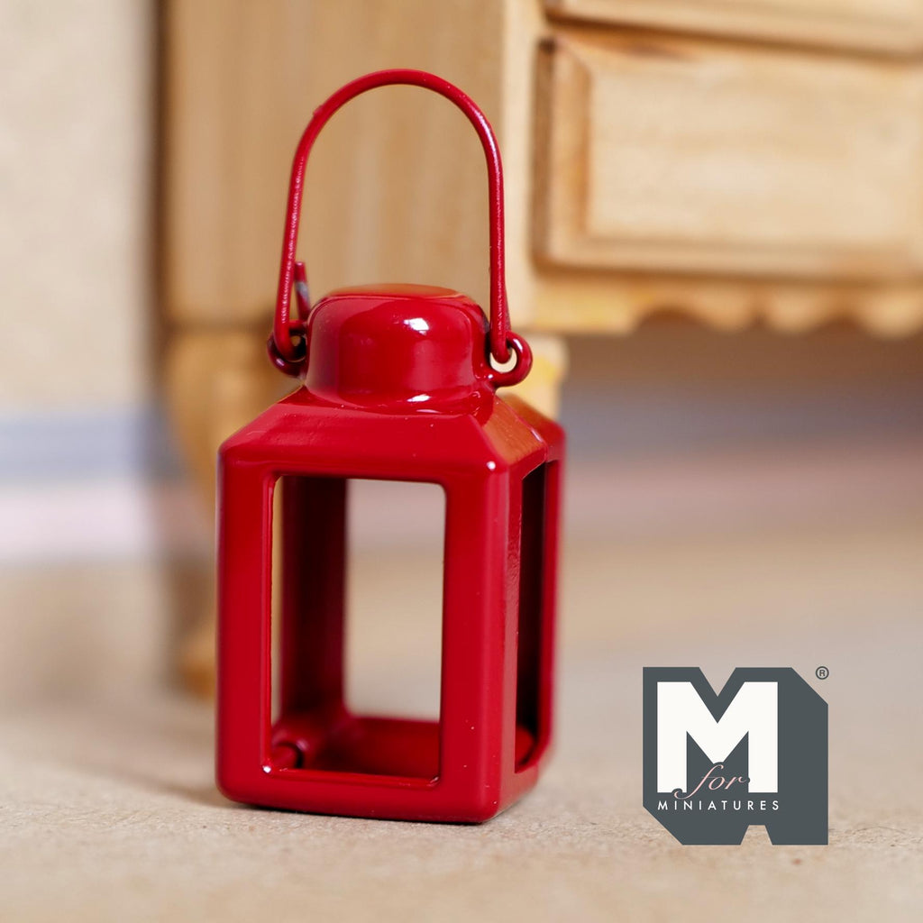1:12 Scale Miniature Lantern | Dollhouse Camping Accessory & Outdoor Decor | Fairy Garden Prop 1-7/16 inch tall (red) - C074