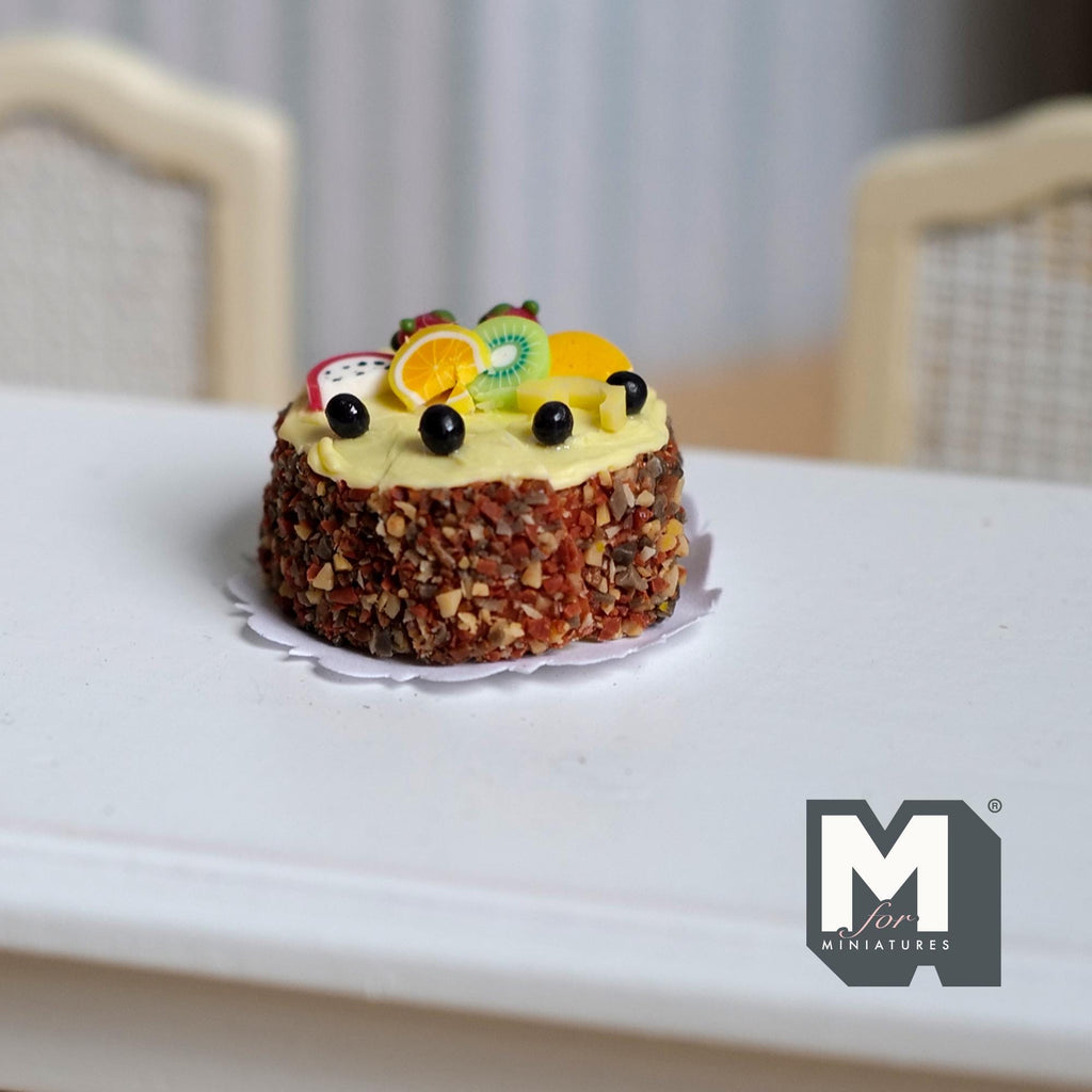 Miniature Sliced Fruit Cake 1:12 Scale Birthday Cake 7/8 inch dia. - D025