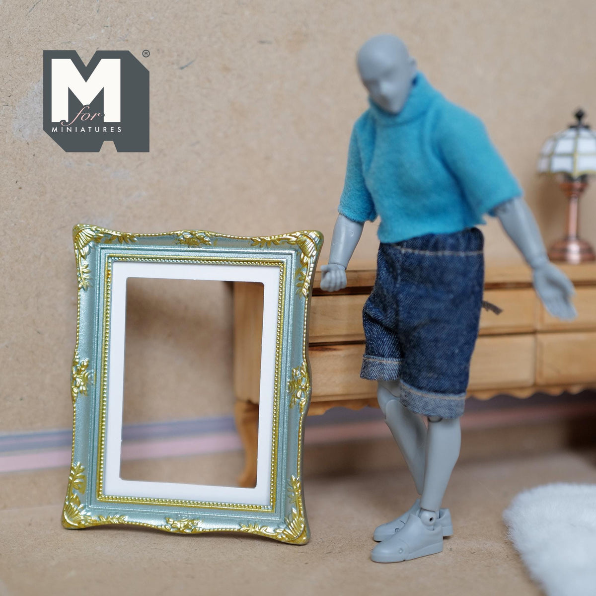 Miniature Ornate Picture Frame 1:12 Scale Dollhouse Large Size Painting Frame 3-9/16 inch tall (green/gold) - A054