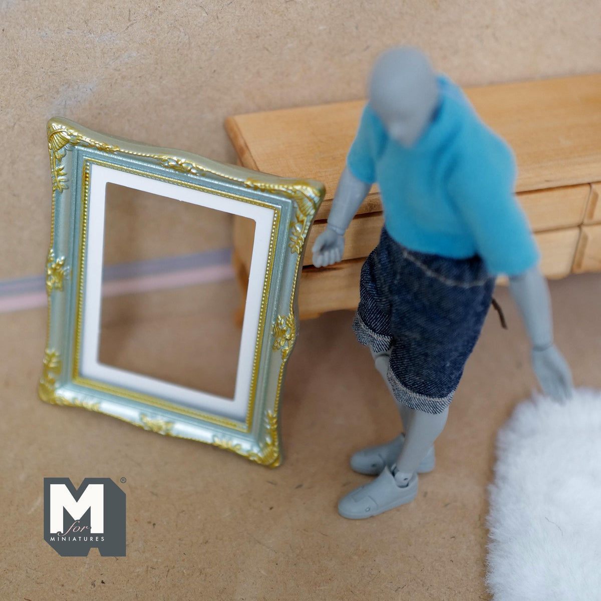 Miniature Ornate Picture Frame 1:12 Scale Dollhouse Large Size Painting Frame 3-9/16 inch tall (green/gold) - A054