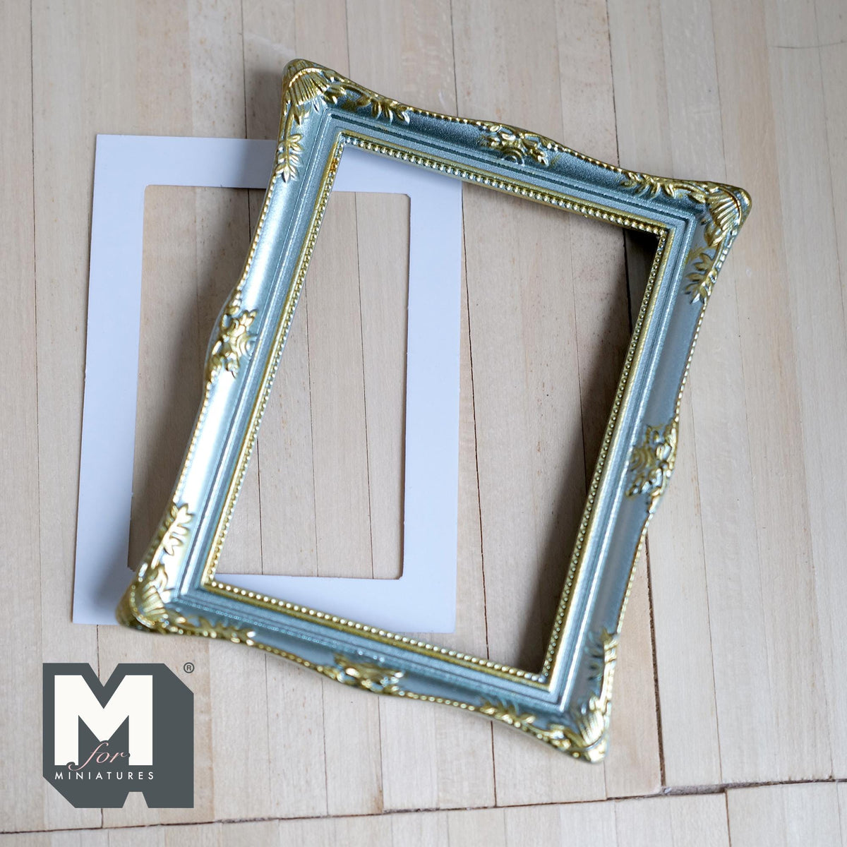 Miniature Ornate Picture Frame 1:12 Scale Dollhouse Large Size Painting Frame 3-9/16 inch tall (green/gold) - A054