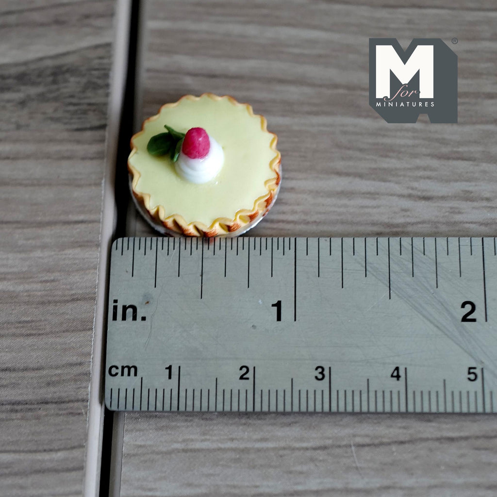 Miniature Lemon Pie on Metal Plate 1:12 Dollhouse Supplies Food Baked Pie Tar Fruit Cake 13/16 inch dia. - E025