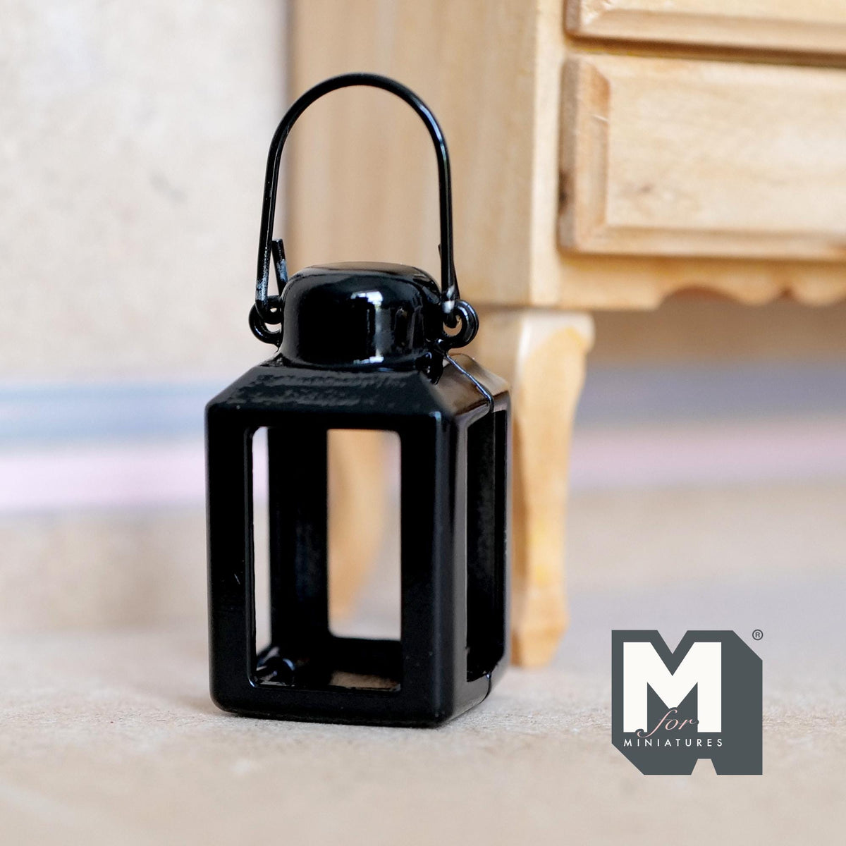 1:12 Scale Miniature Lantern | Dollhouse Camping Accessory & Outdoor Decor | Fairy Garden Prop 1-7/16 inch tall (black) - C074