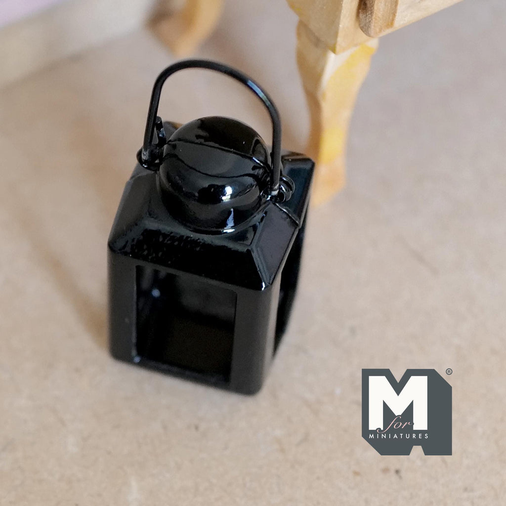 1:12 Scale Miniature Lantern | Dollhouse Camping Accessory & Outdoor Decor | Fairy Garden Prop 1-7/16 inch tall (black) - C074