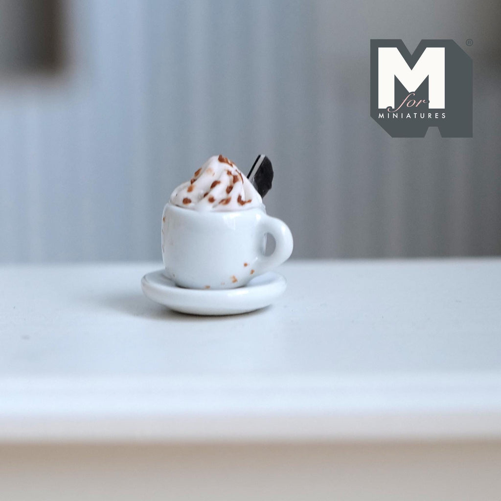 Miniature Hot Chocolate with Cream and Cookie 1:12 Scale Diorama Beverage - E090