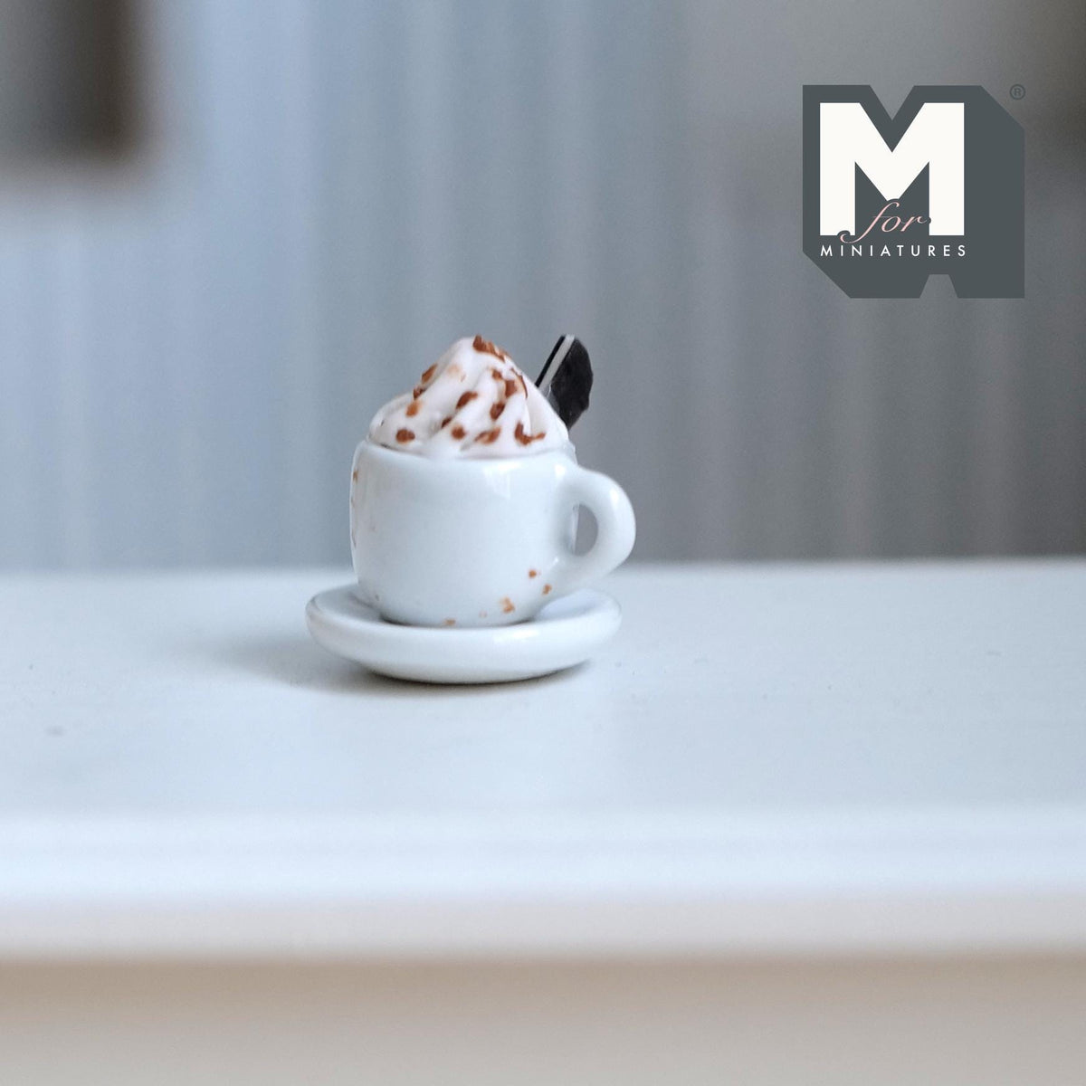 Miniature Hot Chocolate with Cream and Cookie 1:12 Scale Diorama Beverage - E090