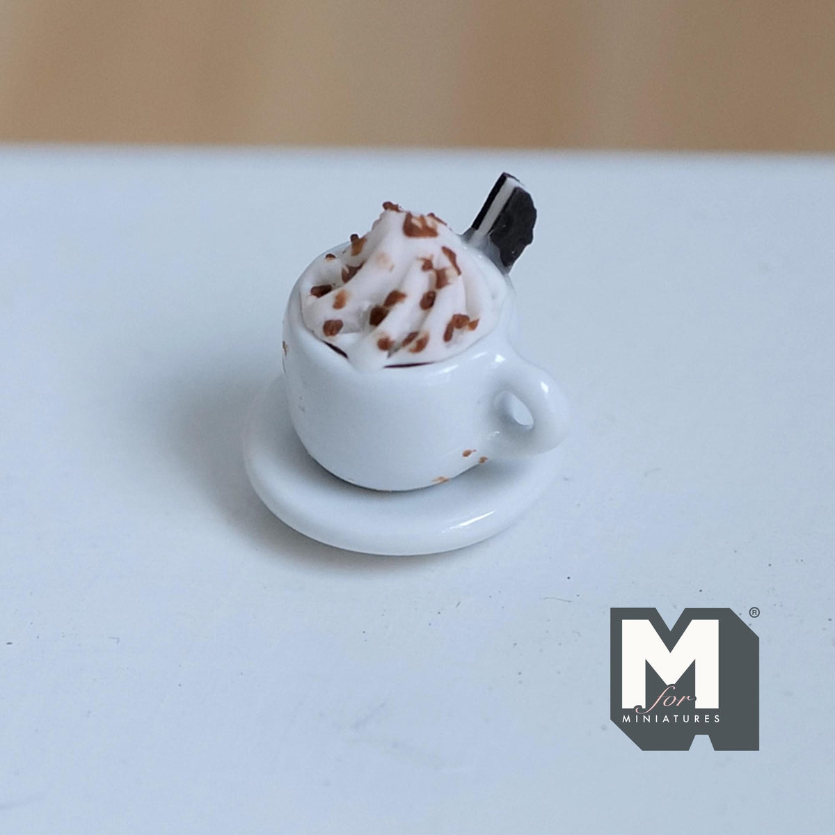 Miniature Hot Chocolate with Cream and Cookie 1:12 Scale Diorama Beverage - E090