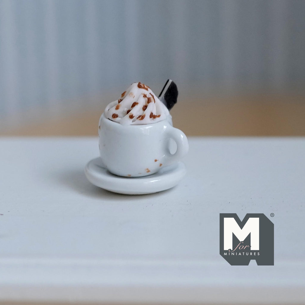 Miniature Hot Chocolate with Cream and Cookie 1:12 Scale Diorama Beverage - E090