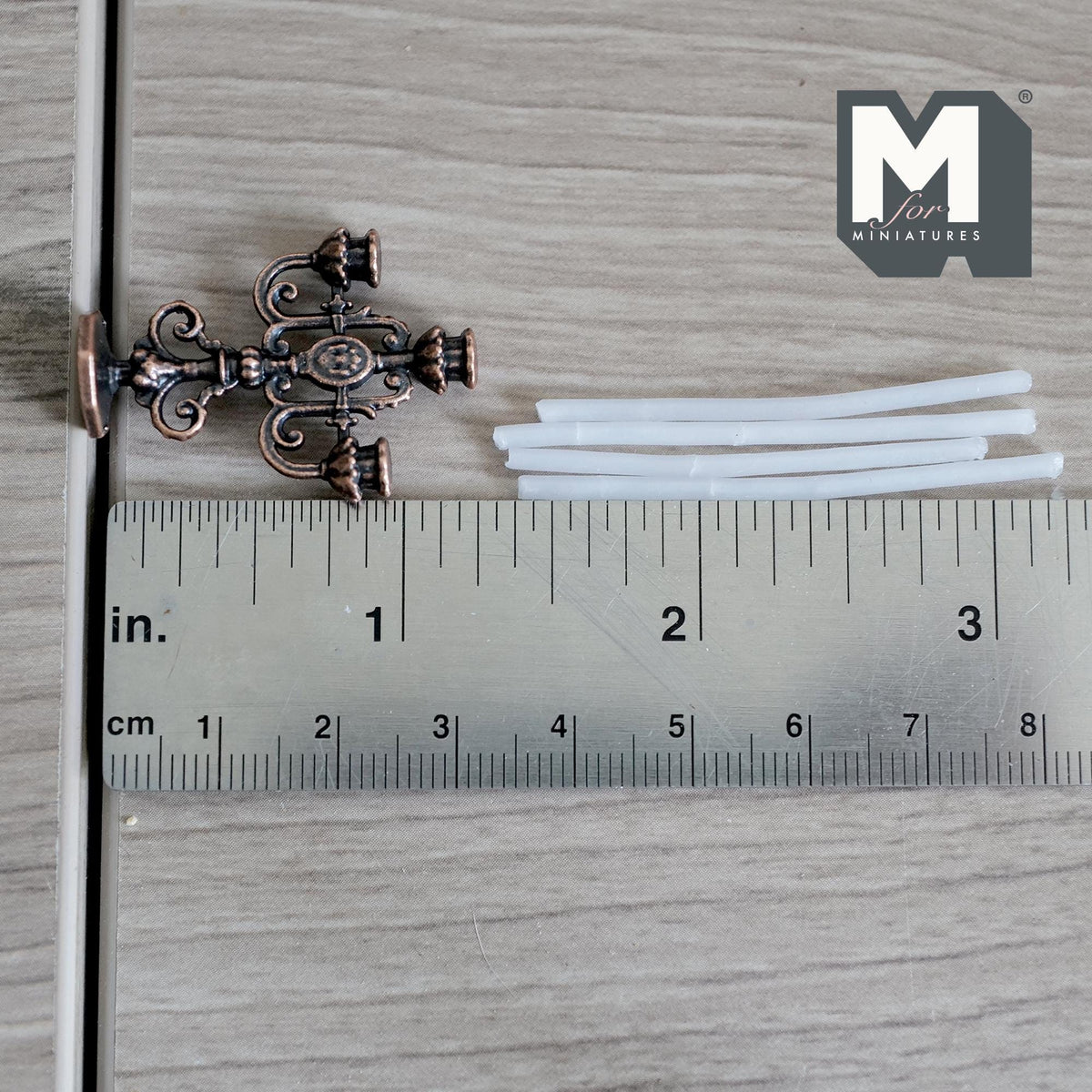 Miniature Candle Holder with Candles 1:12 Dollhouse Candelabra, Fireplace Mantel Dining Room Decor 1-5/16 inch tall - C086