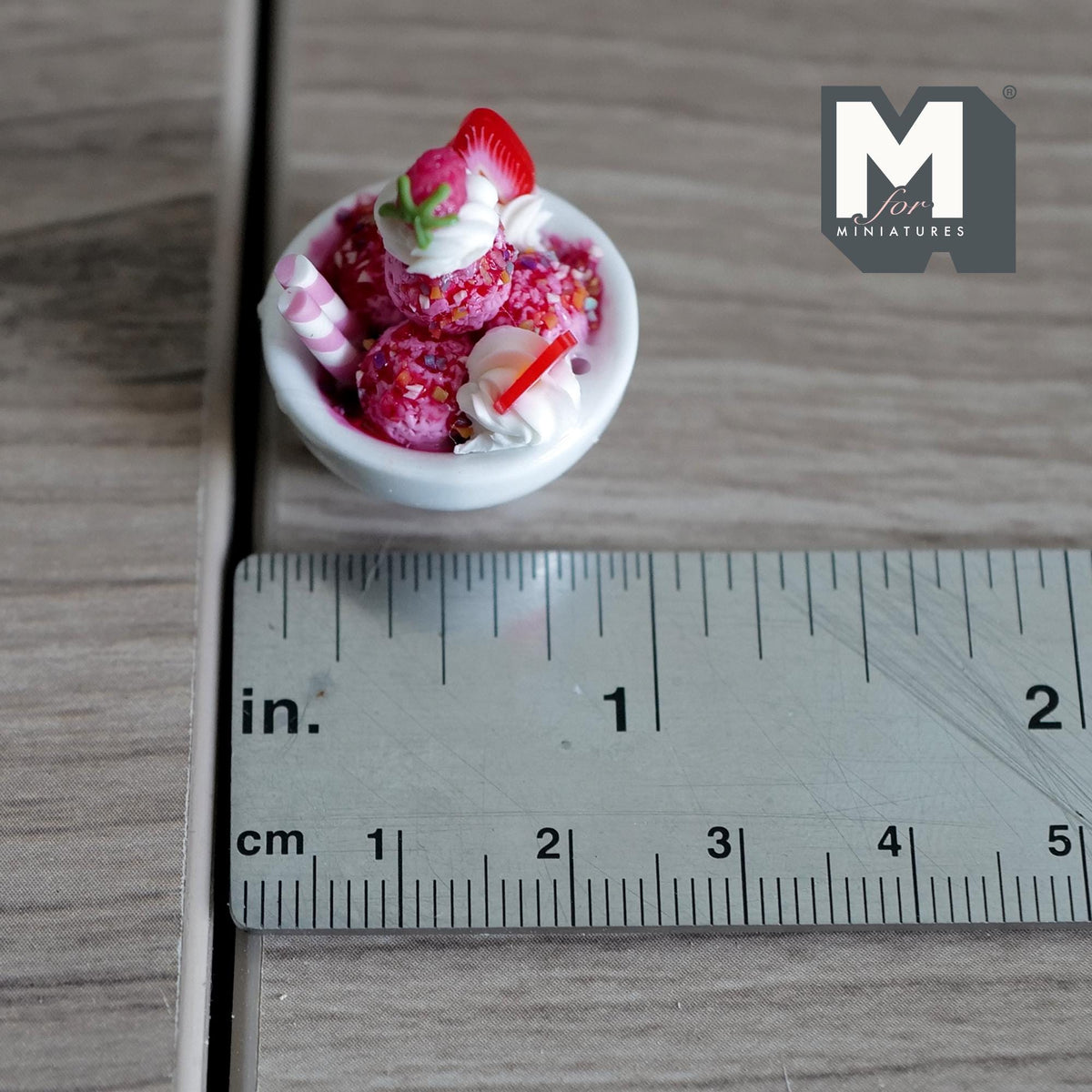 Miniature Chocolate Ice Cream Sundae on Ceramic Bowl 1:12 Scale Dollhouse Miniature Dessert 1-1/16 inch tall - H021