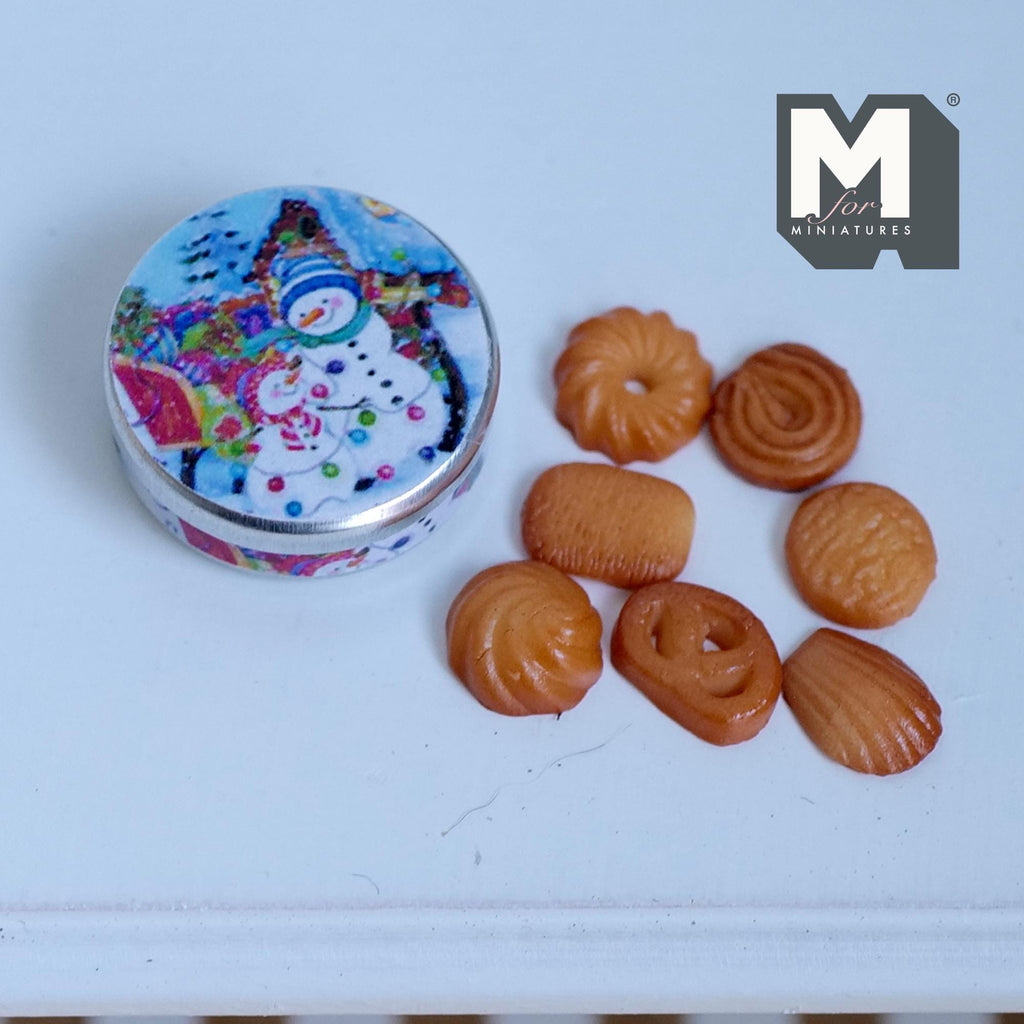 1:12 Dollhouse Miniature Butter Cookies and Tin with 7 Cookies - E033