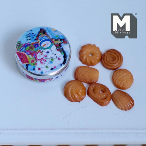 1:12 Dollhouse Miniature Butter Cookies and Tin with 7 Cookies - E033