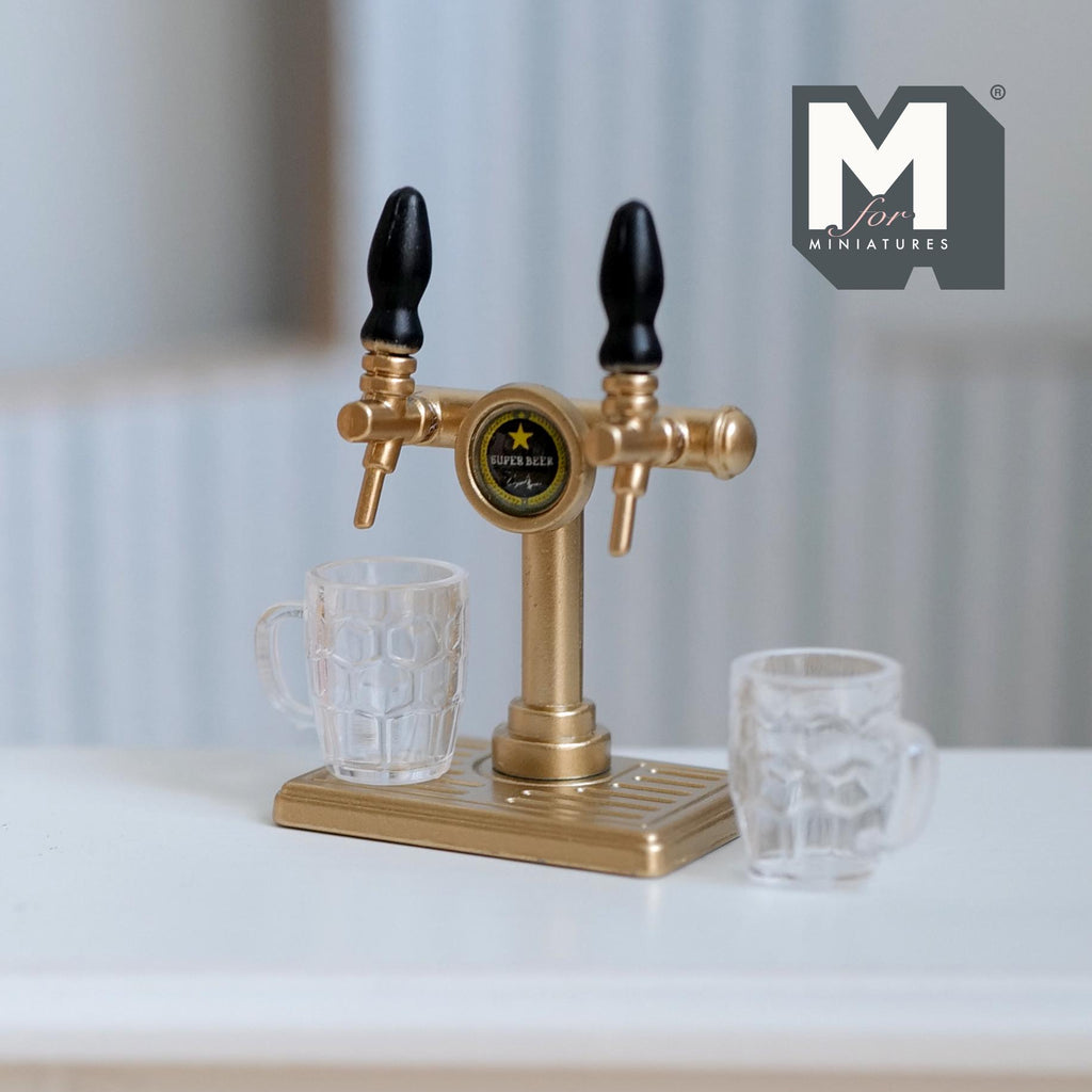 Miniature Metal Craft Beer Tap Tower and Mugs Beer Pump Handles Beer Tap Columns Draft Tower Draught Tower Tap Stand 1-5/8 inch tall - F063
