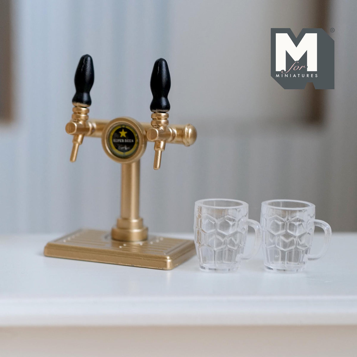 Miniature Metal Craft Beer Tap Tower and Mugs Beer Pump Handles Beer Tap Columns Draft Tower Draught Tower Tap Stand 1-5/8 inch tall - F063