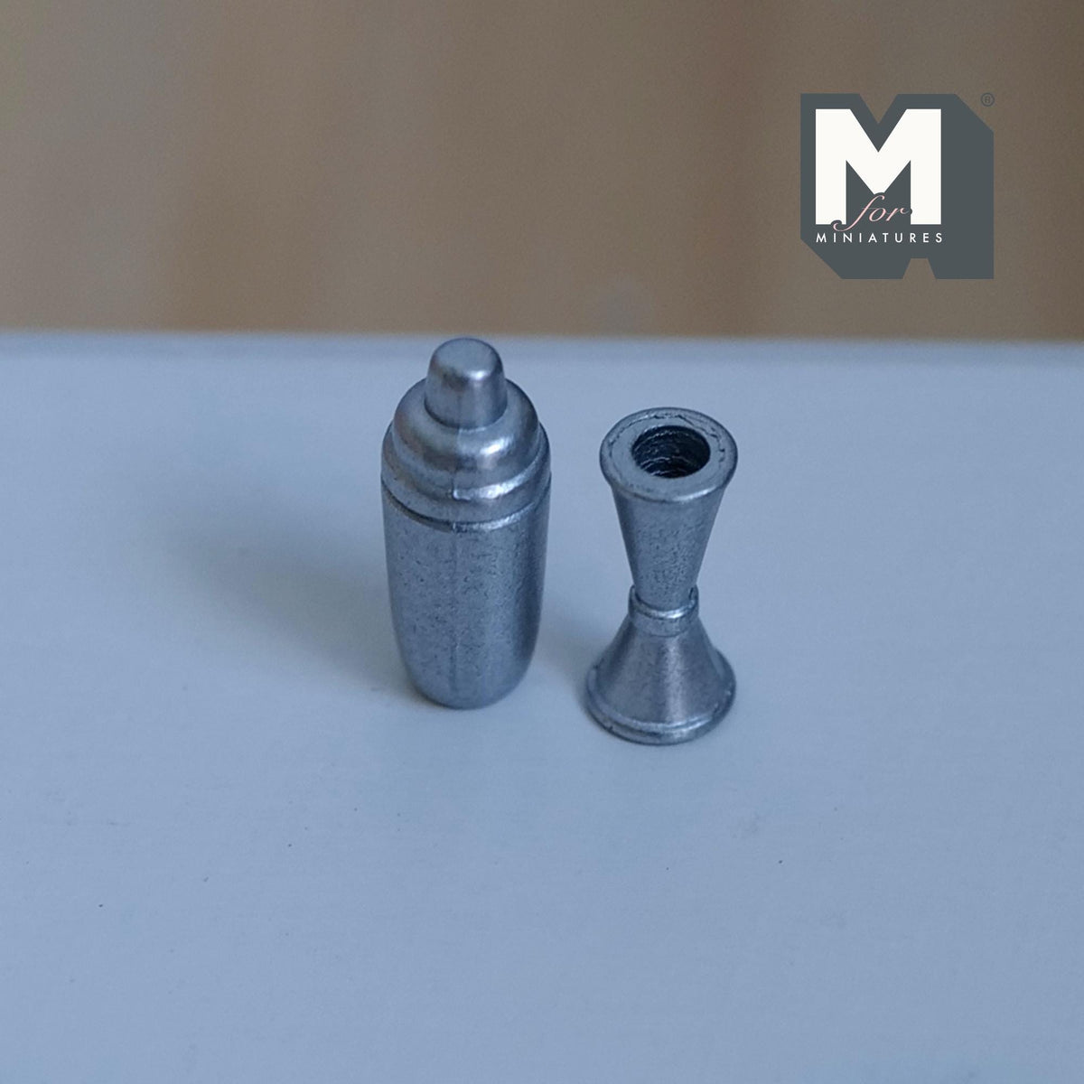 Miniature Cocktail Shaker and Jigger 1:12 Scale Dollhouse Bar Tools Set of 2 (Metal) - F063